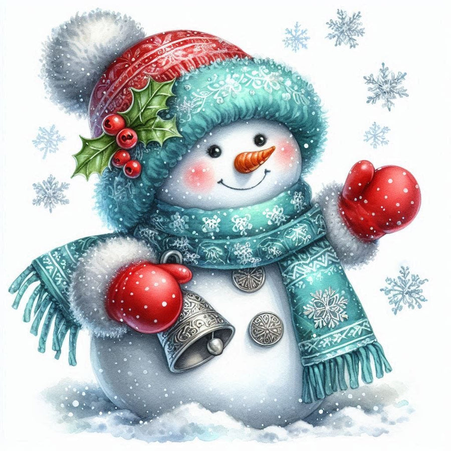 Waving Snowman in the Snow diamond painting kit: finished 45x60cm full-coverage round drill canvas artwork