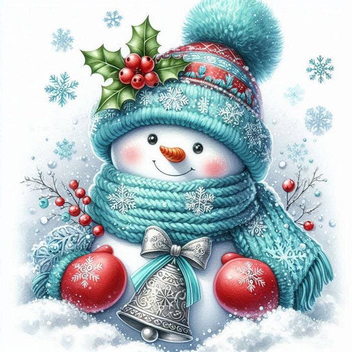 Cozy Snowman & Holly Berries — Full Drill Diamond Painting Kit (45×60cm)