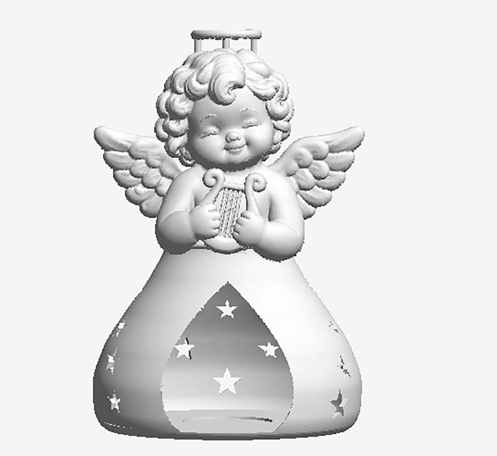 Harp Cherub Votive Holder — Unpainted 3D Printed Chubby Cherub LED Tealight Holder, Paint It Yourself
