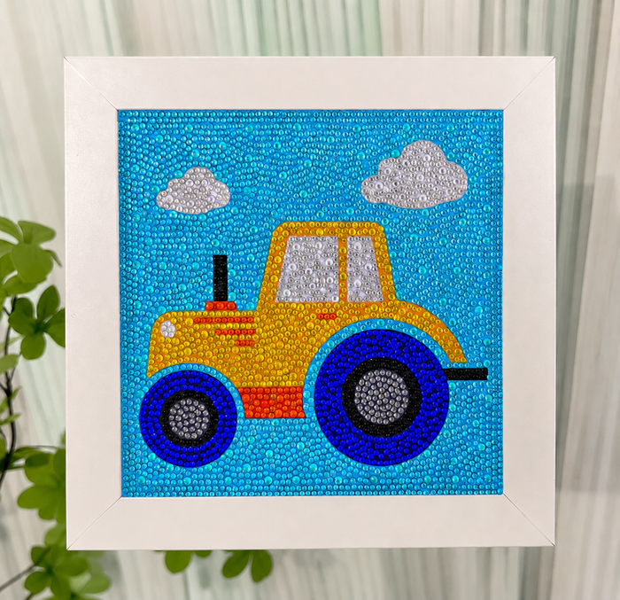 Tractor Diamond Painting Kit for Kids | Framed 5D Gem Art Craft Kit