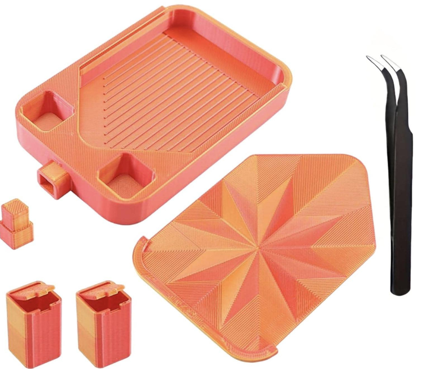 Diamond Painting Tray Set with Lid and Tweezers – Easy Pour Grooved Tray, Assorted Colors