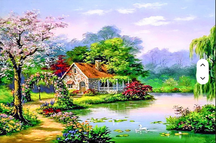 Lakeside Cottage in Spring diamond painting kit: finished 40x50cm full-coverage square drill canvas artwork