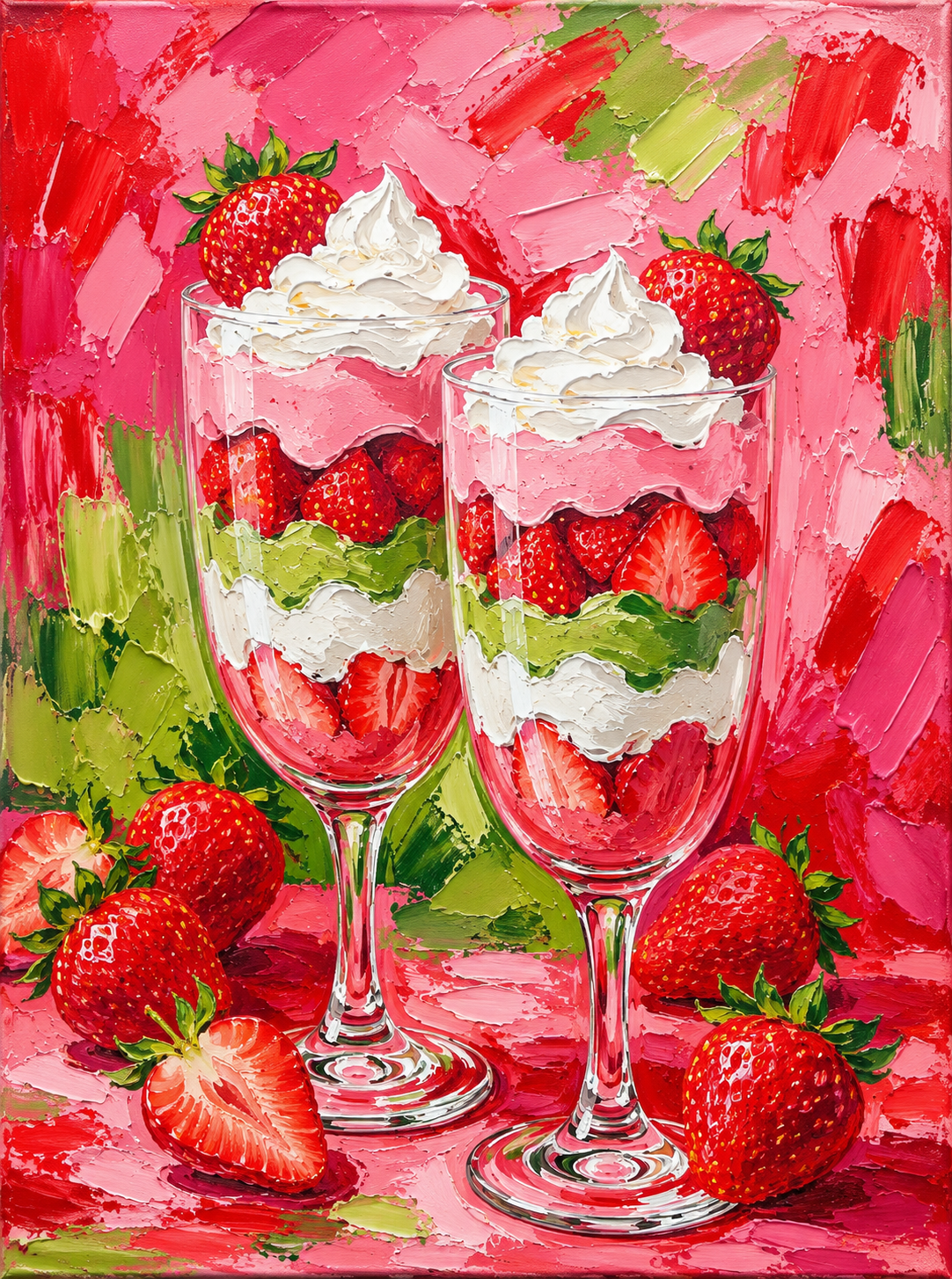 Diamond Painting Kit Strawberry Cream Parfait, Full Drill Round Diamond Art for Adults, 40x55cm DIY Craft Kit, Kitchen Wall Decor Gift