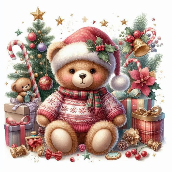 Christmas Teddy Bear Diamond Painting Kit – Waiting for Christmas Morning | 45x45cm (18x18in) Full Drill, Round Drill