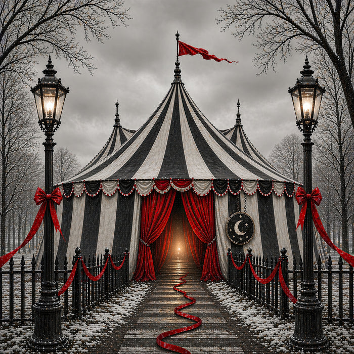 Gothic Circus diamond painting kit, The Winter Big Top: finished 55x55cm full-coverage round drill canvas artwork