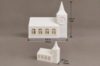 Chapel winter village luminary with clock tower and arched windows, 3.9 in tall, 4.6 in wide and 2 in deep – image 4