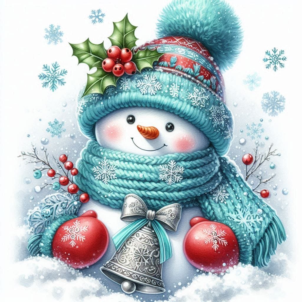 Cozy Snowman & Holly Berries — Full Drill Diamond Painting Kit (45×60cm)
