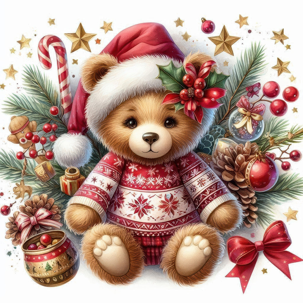Christmas Teddy Bear Diamond Painting Kit – A Beary Sweet Christmas | 45x45cm (18x18in) Full Drill, Round Drill