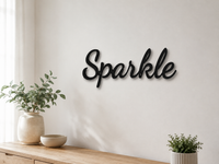 'Sparkle' cursive script wall sign, 3D printed in black PLA – image 1