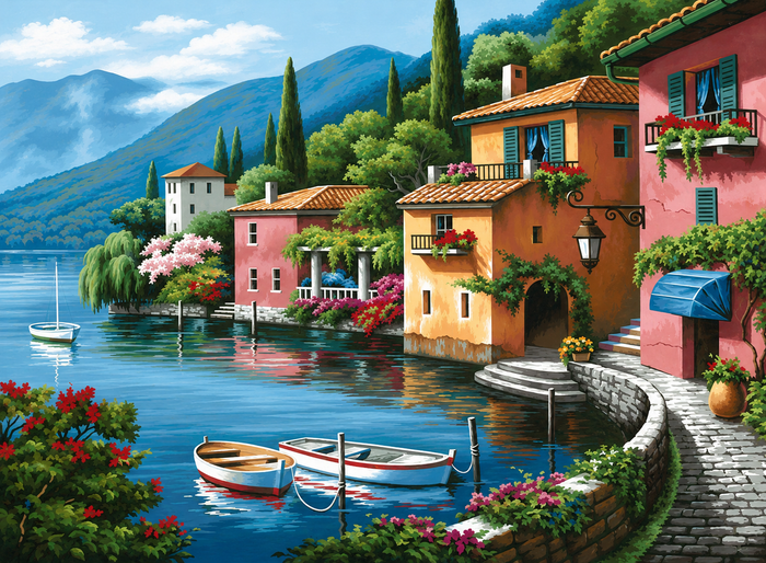 Italian Lakeside Village diamond painting kit: finished 40x50cm full-coverage square drill canvas artwork