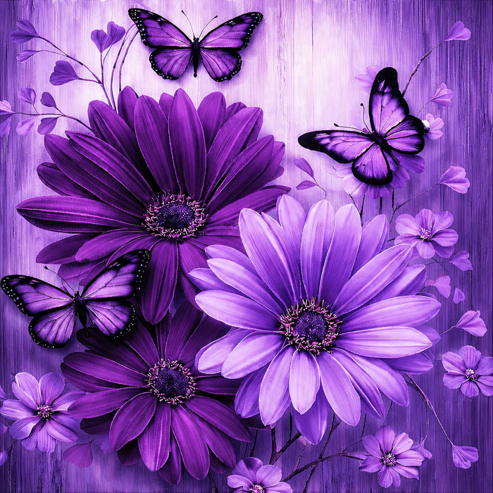 Purple Butterfly Diamond Painting Kit – Amethyst Daisy Floral | 45x45cm (18x18in) Full Drill, Round Drill