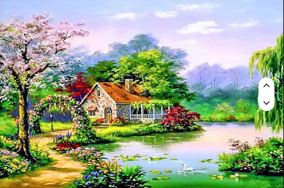Lakeside Cottage in Spring — 40×50 cm Square-Drill Diamond Painting Kit