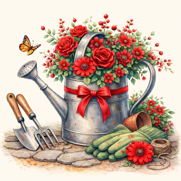 Floral Diamond Painting Kit Cottage Garden, Round Drill 40x40cm Full Drill Diamond Art for Adults, DIY Craft Kit, Kitchen Wall Decor Gift