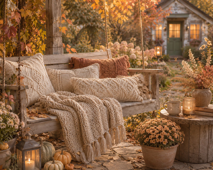 Autumn Porch Swing Diamond Painting Kit – Sweater Weather | 50x40cm (20x16in) Full Drill, Round Drill