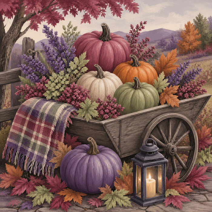 Autumn Pumpkin Wheelbarrow Diamond Painting Kit – Harvest Hollow | 45x45cm (18x18in) Full Drill, Round Drill