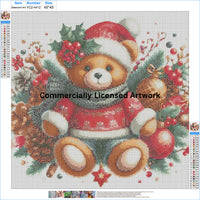 Christmas Teddy Bear diamond painting kit, Bundled Up for Christmas: pattern canvas with printed symbol grid and DMC color legend – image 2