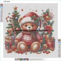 Christmas Teddy Bear diamond painting kit, Waiting for Christmas Morning: pattern canvas with printed symbol grid and DMC color legend – image 2