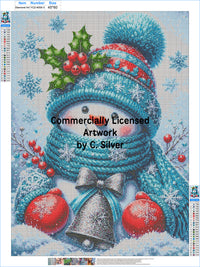 Cozy Snowman and Holly Berries diamond painting kit pattern canvas: printed symbol grid with DMC color legend, before drills are applied – image 2