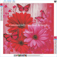Crimson Blush Floral diamond painting kit pattern canvas: printed symbol grid with DMC color legend, before drills are applied – image 2