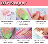 How to diamond paint: six-step photo guide showing how to pick up drills with the pen and press them onto the canvas – image 4
