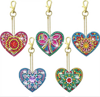 Boho heart diamond painting keychain set, five hearts – image 17