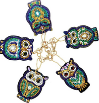 Ornate owl diamond painting keychain set, five jeweled owls – image 12