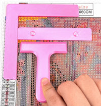 Lilac three-piece diamond painting tool set: right-angle ruler, straight ruler and T drill straightener on a canvas – image 5
