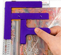Purple three-piece diamond painting tool set: right-angle ruler, straight ruler and T drill straightener on a canvas – image 3