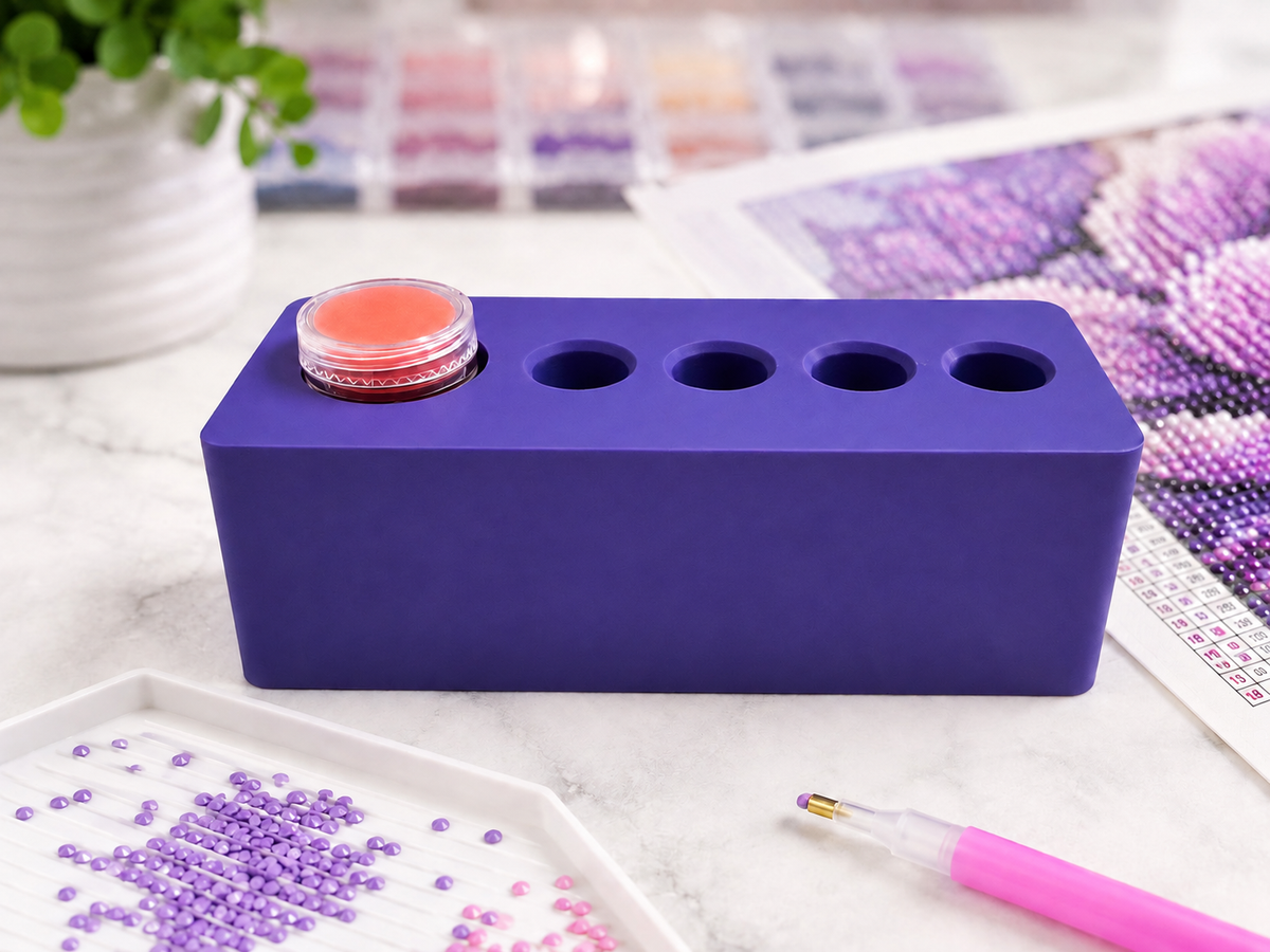 Purple Drill Pen Station with four drill pen sockets and wax well