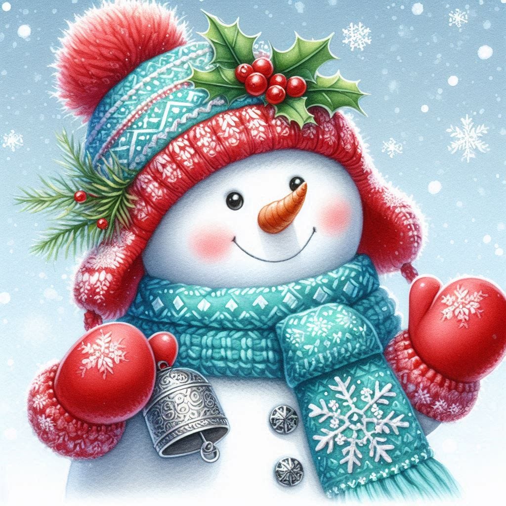Snowman in a Fair-Isle Hat — Full Drill Diamond Painting Kit (45×60cm)