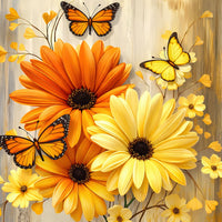 Golden Hour Floral diamond painting kit, Sunny Butterfly Daisy: finished 45x45cm full-coverage round drill canvas artwork – image 1