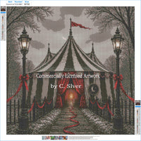 Gothic Circus diamond painting kit pattern canvas: printed symbol grid with DMC color legend, before drills are applied – image 2