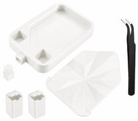 White grooved easy-pour diamond painting tray with snap-on lid, tweezers and two drill cups – image 4