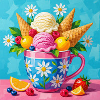 Ice Cream & Daisies diamond painting kit: finished 40x40cm full-coverage round drill canvas artwork – image 1