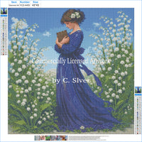 Among the Lily of the Valley diamond painting kit pattern canvas: printed symbol grid with DMC color legend, before drills are applied – image 2