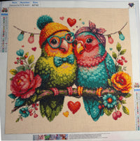 Finished Lovebirds diamond painting with every drill placed, showing the sparkle of the full round drill canvas – image 3