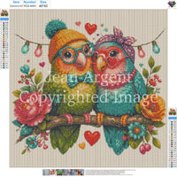 Lovebirds diamond painting kit pattern canvas: printed symbol grid with DMC color legend, before drills are applied – image 2