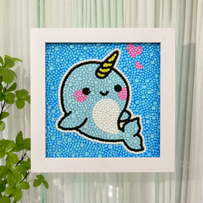 Narwhal Diamond Painting Kit for Kids | Framed 5D Gem Art Craft Kit