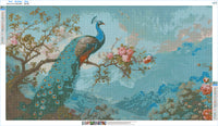 Peacock Blossom Branch diamond painting kit pattern canvas: printed symbol grid with DMC color legend, before drills are applied – image 2