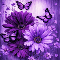 Purple Butterfly diamond painting kit, Amethyst Daisy Floral: finished 45x45cm full-coverage round drill canvas artwork – image 1