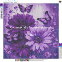 Purple Butterfly diamond painting kit pattern canvas: printed symbol grid with DMC color legend, before drills are applied – image 2