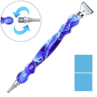 Dark blue swirl resin diamond painting drill pen with a threaded metal tip, showing the screw-on tip swap – image 4