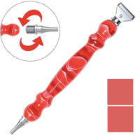 Red swirl resin diamond painting drill pen with a threaded metal tip, showing the screw-on tip swap – image 2