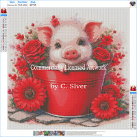 Rosy Piglet diamond painting kit pattern canvas: printed symbol grid with DMC color legend, before drills are applied – image 2