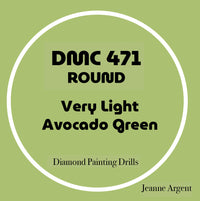 Color card for DMC 471 Very Light Avocado Green round replacement diamond painting drills – image 12