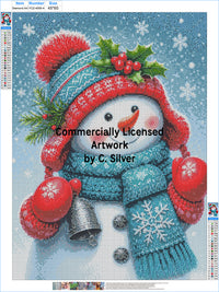 Snowman in a Fair-Isle Hat diamond painting kit pattern canvas: printed symbol grid with DMC color legend, before drills are applied – image 2