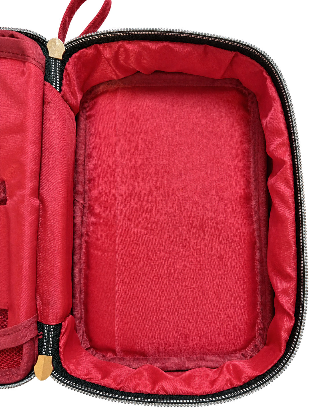The Tool Keeper in true red, open, showing the padded red interior compartment