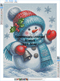 Waving Snowman in the Snow diamond painting kit pattern canvas: printed symbol grid with DMC color legend, before drills are applied – image 2