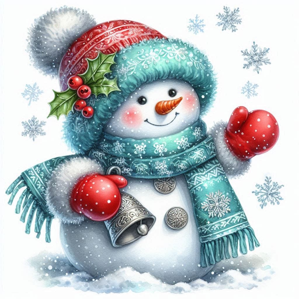 Waving Snowman in the Snow — Full Drill Diamond Painting Kit (45×60cm)