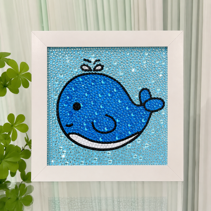 Whale framed gem art kit for kids, 15cm canvas with large gems